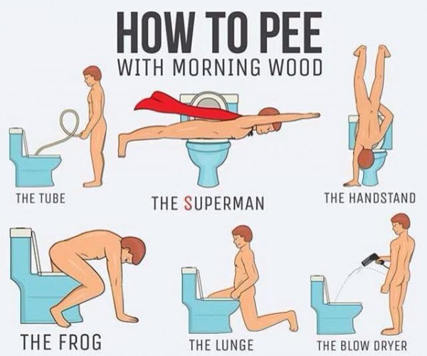 How to pee with morning wood : funny